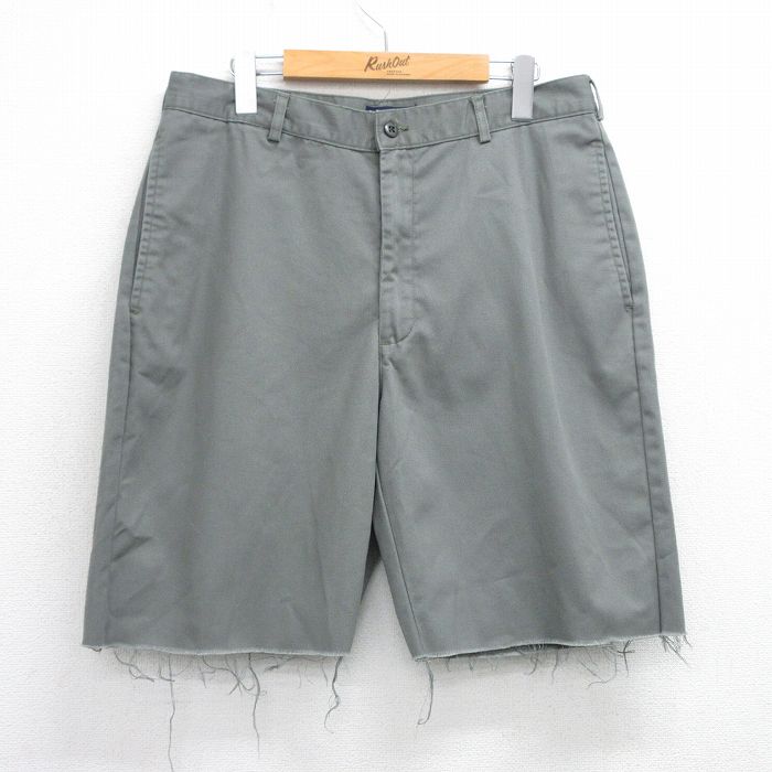 W34★古着 ランズエンド ショート パンツ ショーツ メンズ 00年代 00s コットン 濃緑系 グリーン 25aug06 中古 ボトムス 短パン ショーパン ハーフ
