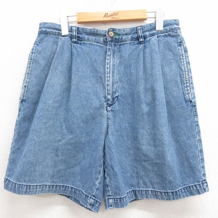 【50%OFF】W32★古着 トミーヒルフィガー TOMMY HILFIGER ブランド ショート パンツ ショーツ メンズ 90年代 90s ワンポイントロゴ コットン 紺 ネイビー デニム 【spe】 25aug06 中古 ボトムス 短パン ショーパン ハーフ