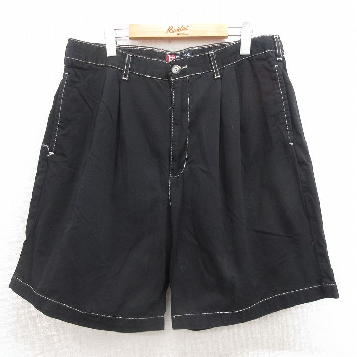 W35★古着 ラルフローレン Ralph Lauren チャップス ブランド ショート パンツ ショーツ メンズ 90年代 90s コットン 黒 ブラック 25aug06 中古 ボトムス 短パン ショーパン ハーフ