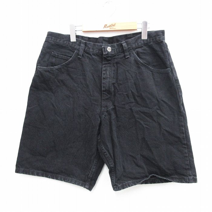 W36★古着 ラングラー Wrangler ショート パンツ ショーツ メンズ コットン 黒 ブラック デニム 25aug12 中古 ボトムス 短パン ショーパン ハーフ
