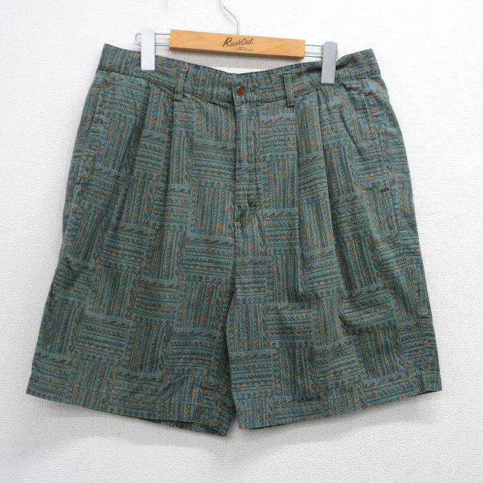 【20%OFF】W33★古着 ラルフローレン Ralph Lauren チャップス ブランド ショート パンツ ショーツ メンズ 80年代 80s コットン 緑他 グリーン 【spe】 25aug12 中古 ボトムス 短パン ショーパン ハーフ