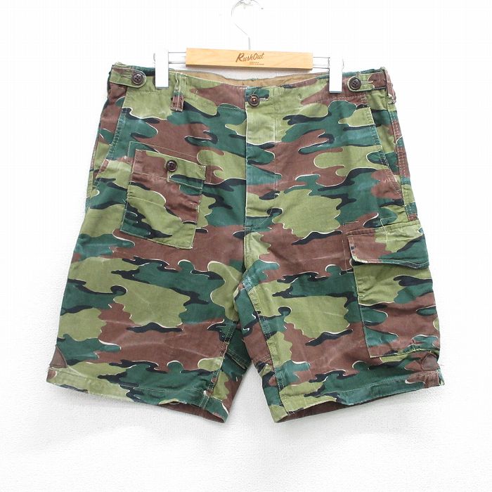 W35★古着 ラルフローレン Ralph Lauren ブランド ショート ミリタリー パンツ ショーツ メンズ 90年代 90s ジグソーカモ 茶他 ブラウン 迷彩 【spe】 25aug12 中古 ボトムス 短パン ショーパン