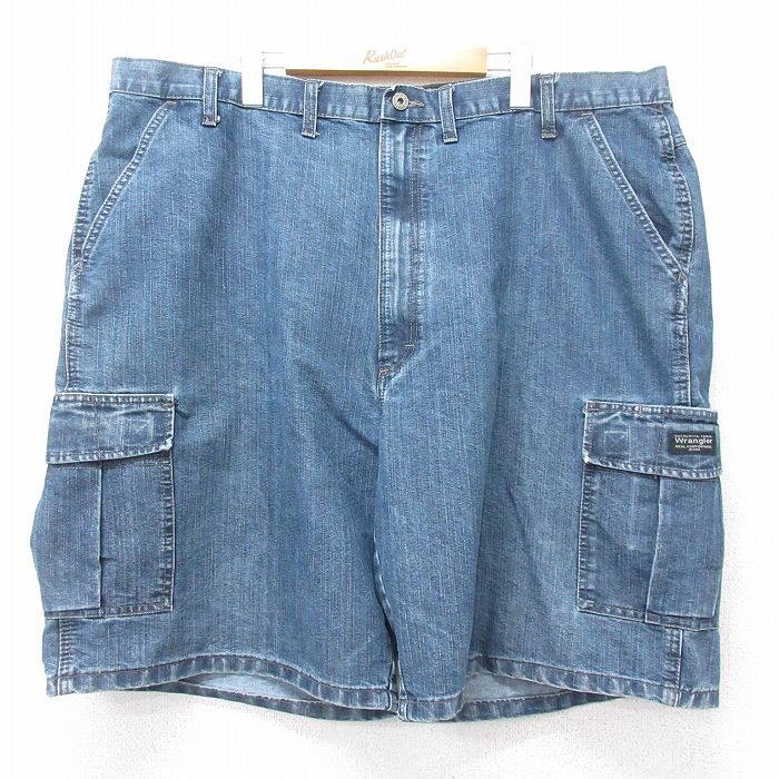 【20%OFF】W44★古着 ラングラー Wrangler ショート カーゴ パンツ ショーツ メンズ 大きいサイズ 紺 ネイビー デニム 【spe】 25aug28 中古 ボトムス 短パン ショーパン