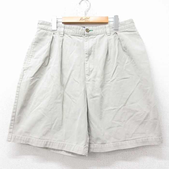 W36★古着 トミーヒルフィガー TOMMY HILFIGER ブランド ショート パンツ ショーツ メンズ 90年代 90s コットン ベージュ カーキ 25aug28 中古 ボトムス 短パン ショーパン ハーフ