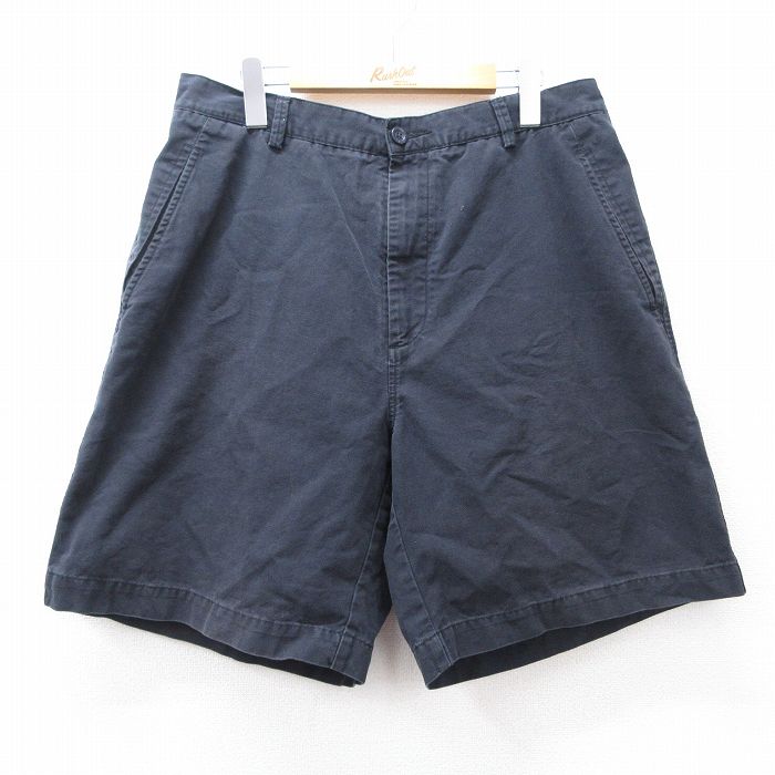 W34★古着 ノーティカ NAUTICA ブランド ショート パンツ ショーツ メンズ 90年代 90s ダック地 コットン 濃紺 ネイビー 25sep02 中古 ボトムス 短パン ショーパン ハーフ