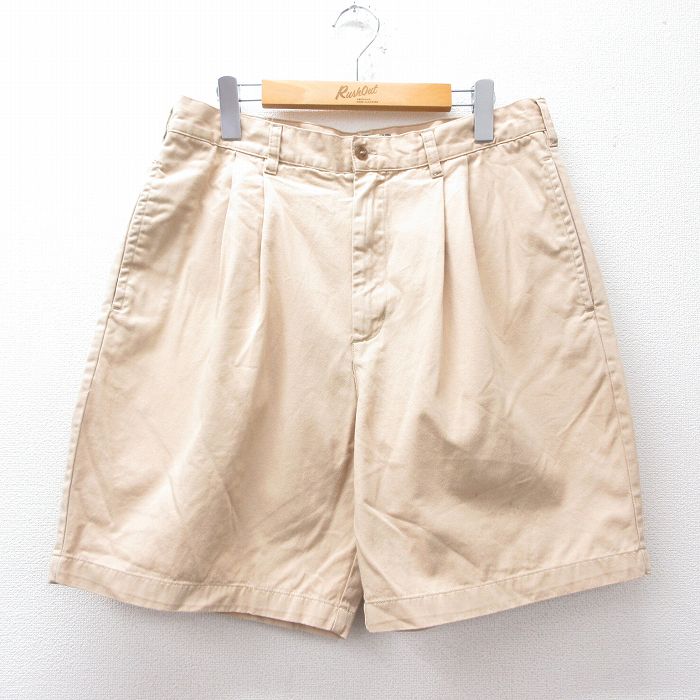 【20%OFF】W34★古着 ラルフローレン Ralph Lauren チャップス ブランド ショート チノ パンツ ショーツ チノパン メンズ 80年代 80s コットン ベージュ系 カーキ 【spe】 25sep02 中古 ボトムス 短パン ショーパン