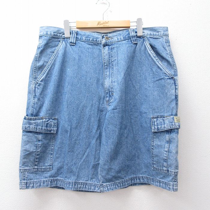 【20%OFF】W38★古着 ラングラー Wrangler ショート カーゴ パンツ ショーツ メンズ コットン 紺 ネイビー デニム 【spe】 25sep02 中古 ボトムス 短パン ショーパン
