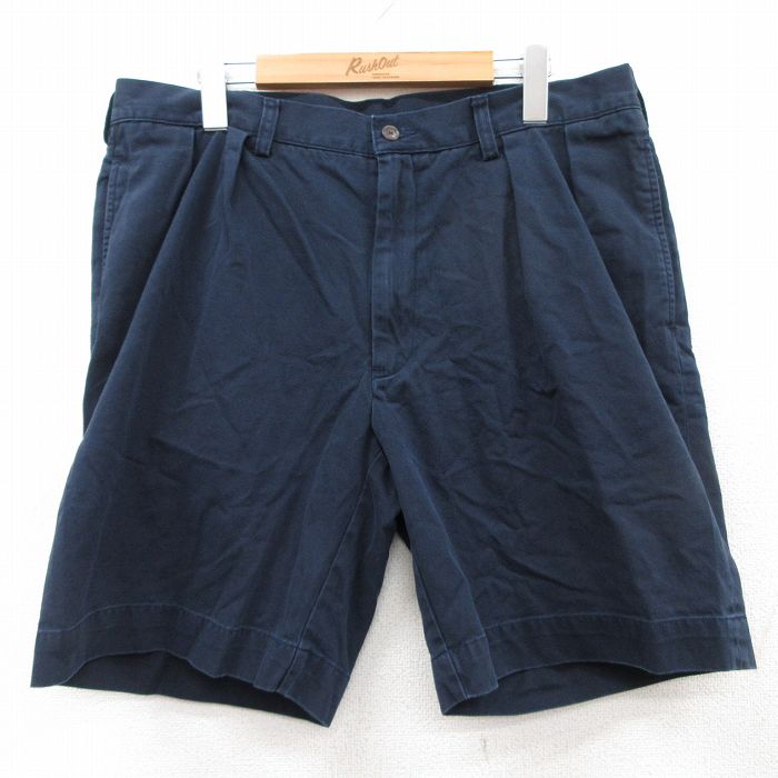 W35★古着 ラルフローレン Ralph Lauren ブランド ショート パンツ ショーツ メンズ 90年代 90s コットン 紺 ネイビー 25sep02 中古 ボトムス 短パン ショーパン ハーフ