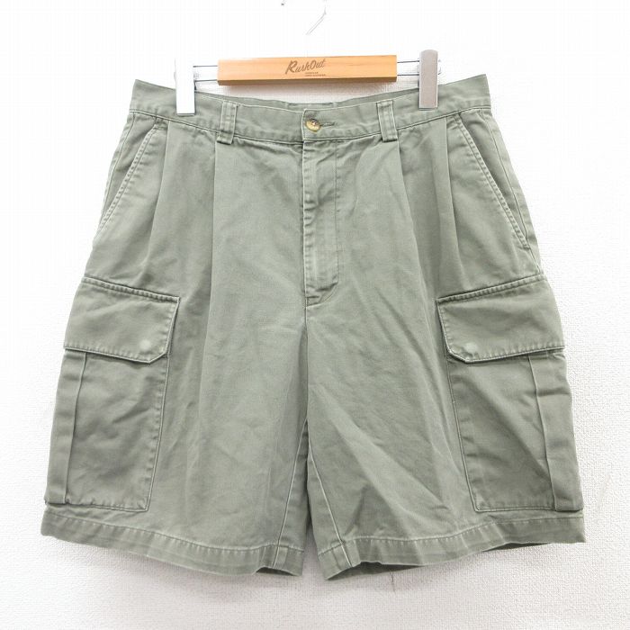 W32★古着 ノーティカ NAUTICA ブランド ショート カーゴ パンツ ショーツ メンズ 90年代 90s コットン 濃緑系 グリーン 25sep02 中古 ボトムス 短パン ショーパン