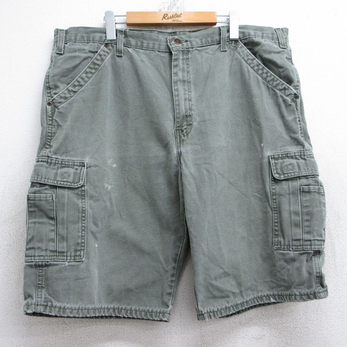 W41★古着 ディッキーズ Dickies ショート カーゴ パンツ ショーツ メンズ ダック地 大きいサイズ コットン 濃緑 グリーン 25sep03 中古 ボトムス 短パン ショーパン