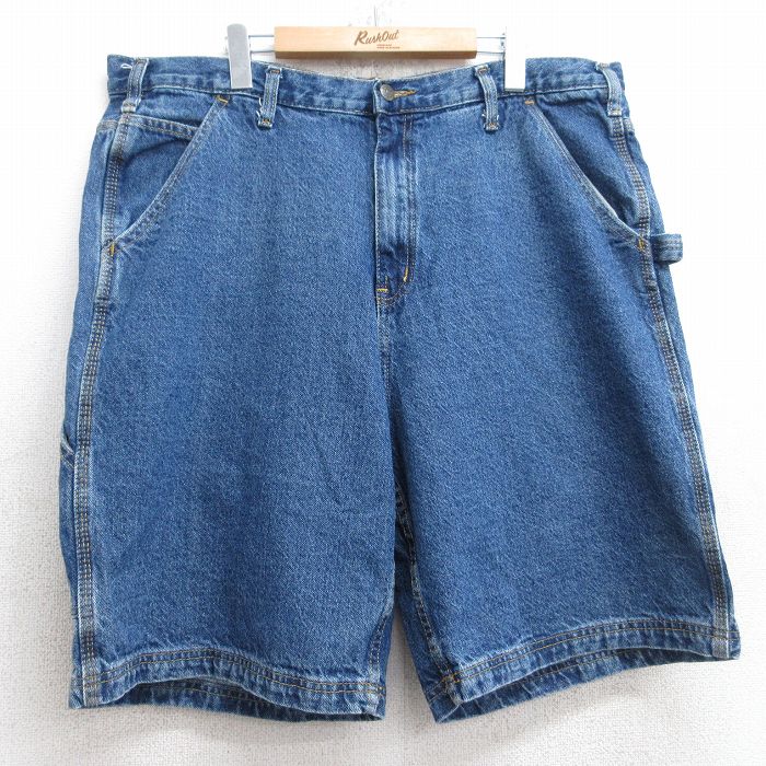 【20%OFF】W40★古着 ショート ペインター パンツ ショーツ メンズ 大きいサイズ コットン 紺 ネイビー デニム 25sep03 中古 ボトムス 短パン ショーパン
