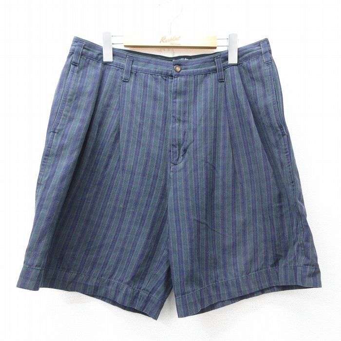 W36★古着 GANT ショート パンツ ショーツ メンズ 00年代 00s コットン 紺他 ストライプ【spe】 26mar25