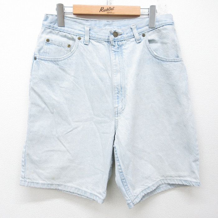 W33★古着 ショート パンツ ショーツ メンズ 90年代 90s コットン USA製 薄紺 デニム 26mar26