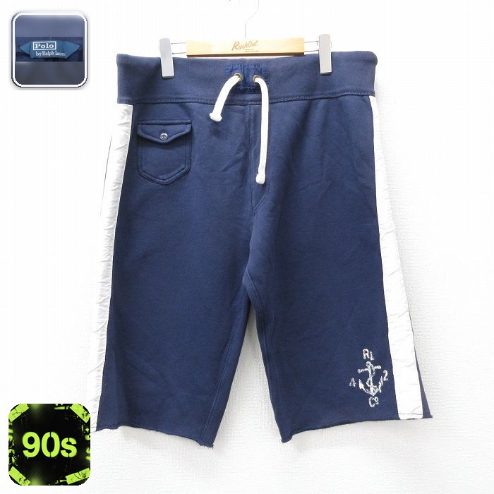 【20%OFF】ラルフローレン 90s ショートスウェットパンツ ワンポイントロゴ ネイビー 実寸W34 | 古着