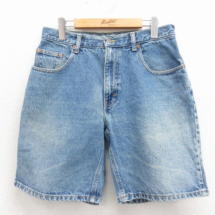 W30★古着 ショート パンツ ショーツ メンズ 90年代 90s コットン USA製 紺 デニム 26apr15