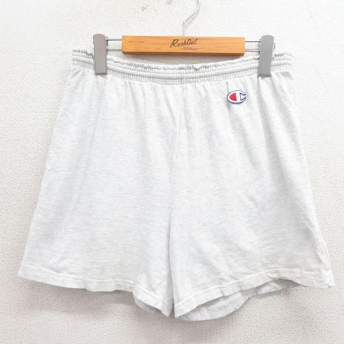 W35★古着 チャンピオン champion ショート パンツ ショーツ メンズ 80年代 80s ワンポイントロゴ USA製 グレー 霜降り 26apr15
