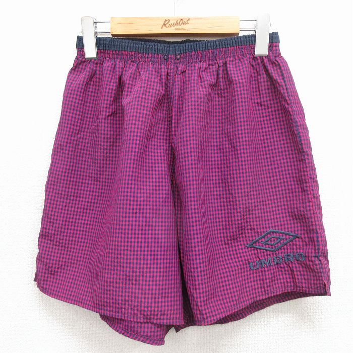 アンブロ 90s ショートパンツ ワンポイントロゴ パープルチェック W30 | 古着