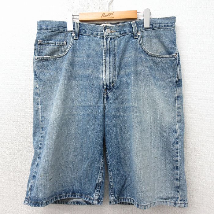 W37★古着 リーバイス Levis 569 ハーフ パンツ ショーツ メンズ ヒゲ コットン 紺 デニム【spe】 26apr23