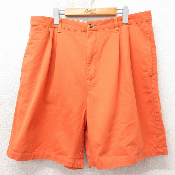 W38★古着 トミーヒルフィガー ブランド ショート パンツ ショーツ メンズ 90年代 90s ワンポイントロゴ コットン オレンジ 26apr23