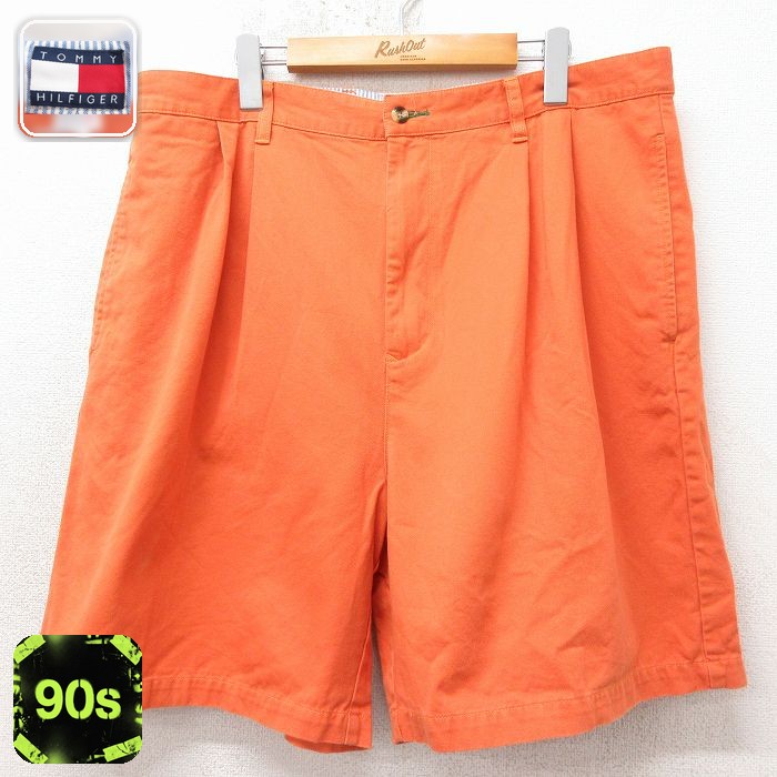 トミーヒルフィガー 90s ショートパンツ ワンポイントロゴ オレンジ 実寸W38 | 古着