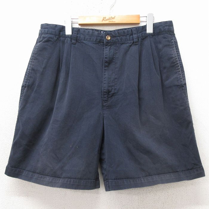 W36★古着 トミーヒルフィガー ブランド ショート パンツ ショーツ メンズ 90年代 90s ワンポイントロゴ コットン 紺 26apr23