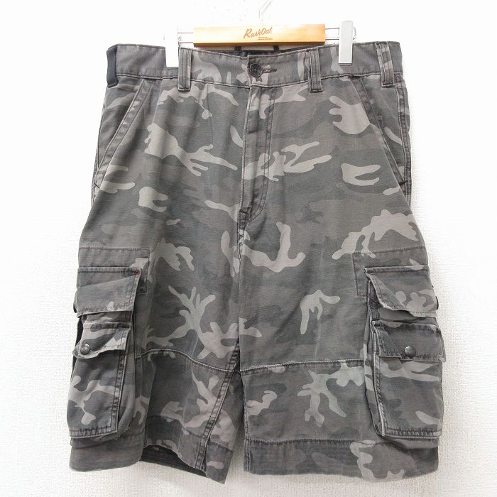 W35★古着 リーバイス Levis ハーフ カーゴ パンツ ショーツ メンズ コットン グレー 迷彩 26apr23