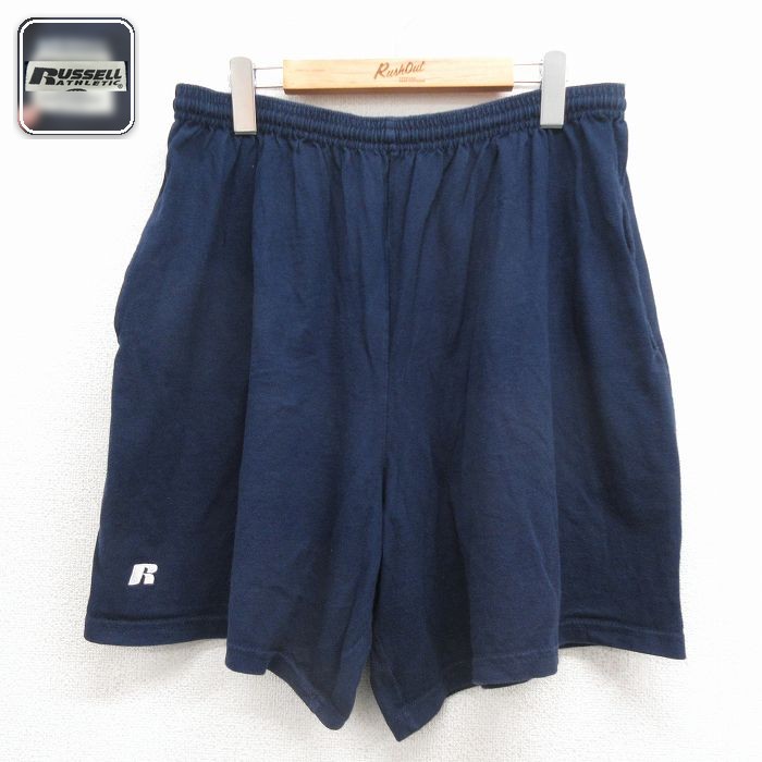 ラッセル ショートパンツ ワンポイントロゴ ネイビー 実寸W33 | 古着