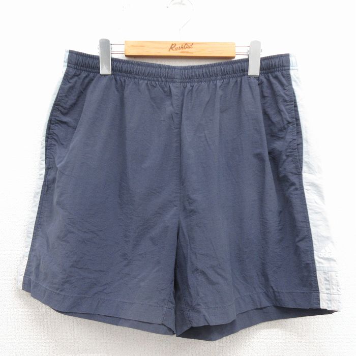 W34★古着 アディダス adidas ショート ナイロン パンツ ショーツ メンズ ワンポイントロゴ 紺 26apr27
