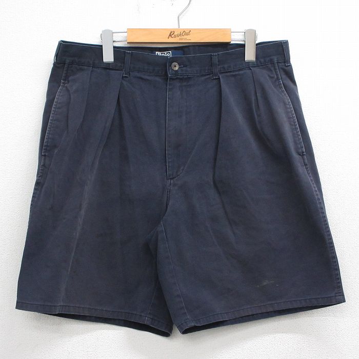 ラルフローレン 90s ショートチノパンツ ワンポイントロゴ ネイビー 実寸W36 | 古着