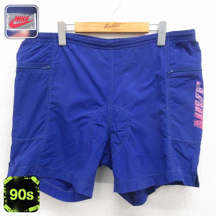 ナイキ 90s ショートパンツ ビッグロゴ ブルー 実寸W36 | 古着