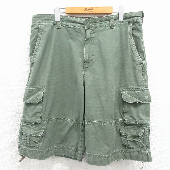 モッシモ ハーフカーゴパンツ リップストップ グリーン W37 | 古着