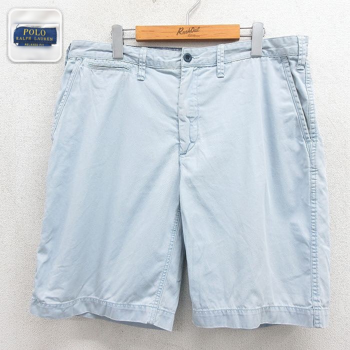 ラルフローレン ショートパンツ ワンポイントロゴ ライトブルー 実寸W36 | 古着