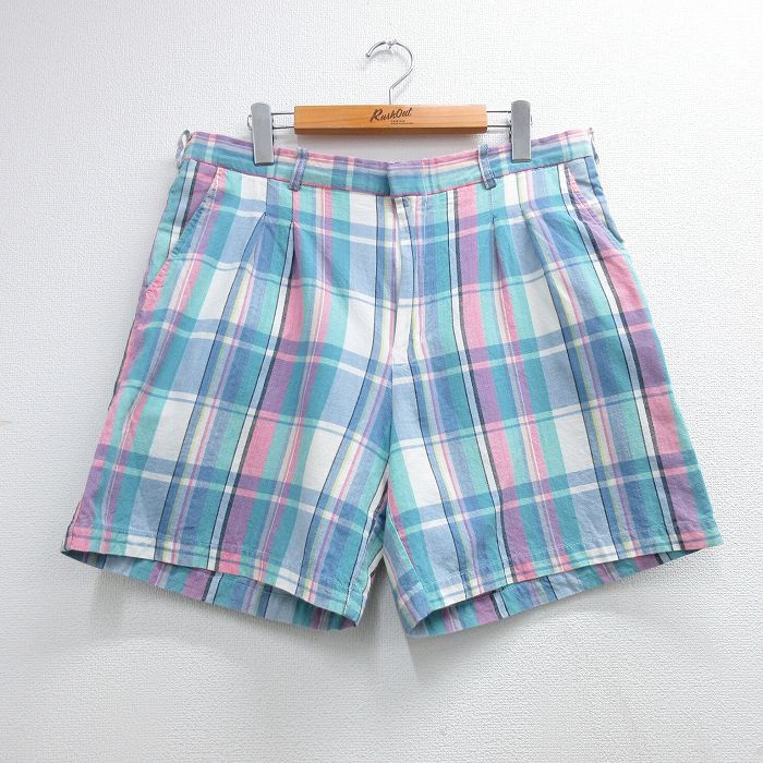 90s ショートパンツ チェック ライトブルー W35 | 古着