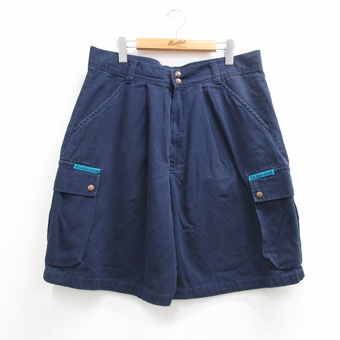 W35★古着 ショート カーゴ パンツ ショーツ メンズ 90年代 90s コットン USA製 ネイビー【spe】 26may25