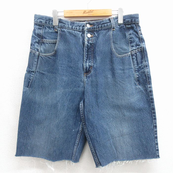 W35★古着 ゲス GUESS ブランド ハーフ パンツ ショーツ メンズ 90年代 90s コットン USA製 タロン ネイビー デニム【spe】 26may27