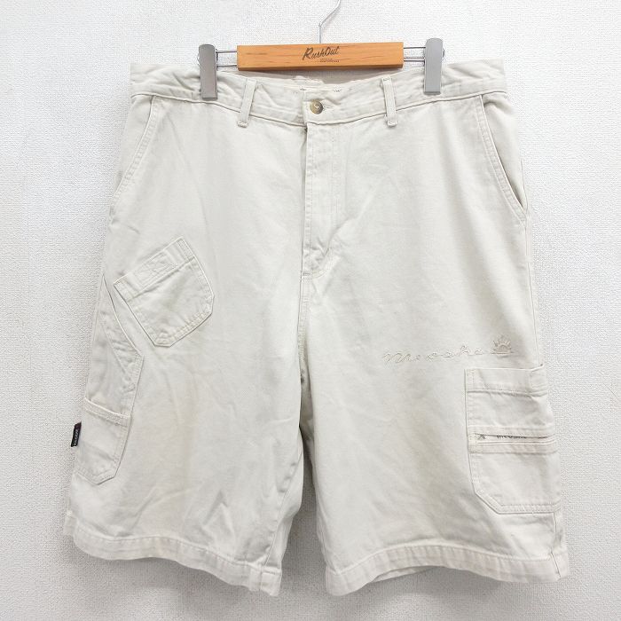 W37★古着 ハーフ パンツ ショーツ メンズ 90年代 90s コットン USA製 ベージュ 26may28