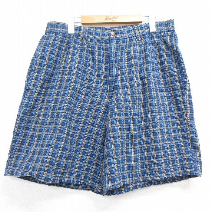 00s ショートパンツ シアサッカーチェック ネイビー W36 | 古着