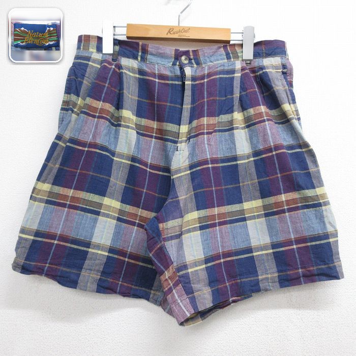 【20%OFF】90s ショートパンツ チェック ネイビー 実寸W34 | 古着