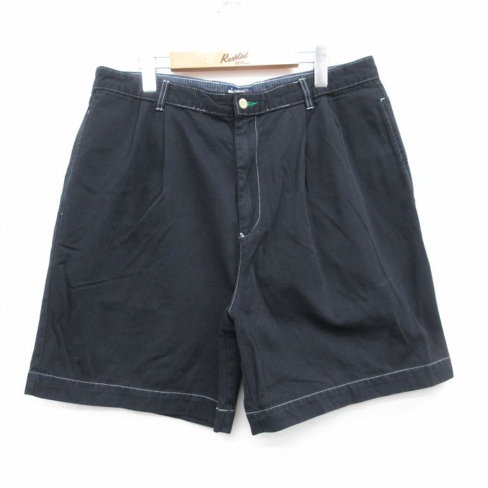 W36★古着 トミーヒルフィガー ショート ブランド パンツ ショーツ メンズ 90年代 90s ワンポイントロゴ ブラック 26jun04