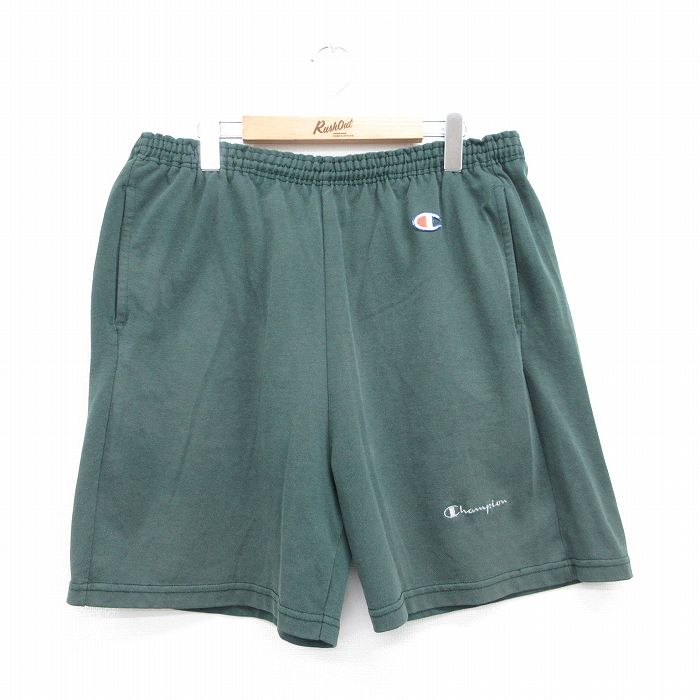 W37★古着 チャンピオン champion ショート イージー パンツ ショーツ メンズ 90年代 90s ワンポイントロゴ USA製 グリーン 26jun04