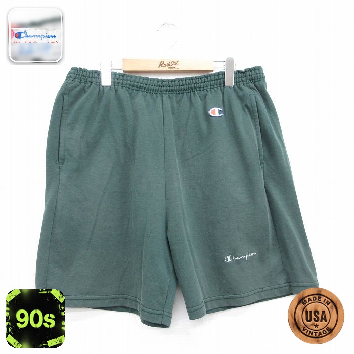 チャンピオン 90s ショートパンツ ワンポイントロゴ グリーン 実寸W37 | 古着