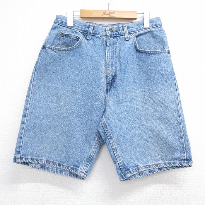 W32★古着 ショート パンツ ショーツ メンズ 90年代 90s コットン USA製 ネイビー デニム 26jun11
