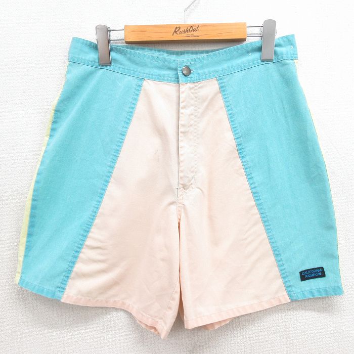 80s ショートパンツ マルチカラー ライトブルー 実寸W31 | 古着