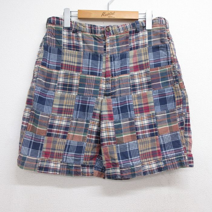 ブルックスブラザーズ 00s ショートパンツ パッチワーク ネイビーチェック 実寸W34 | 古着
