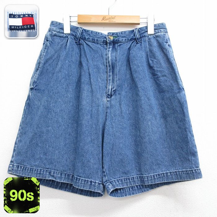 トミーヒルフィガー 90s ショートパンツ ワンポイントロゴ ネイビー 実寸W32 | 古着
