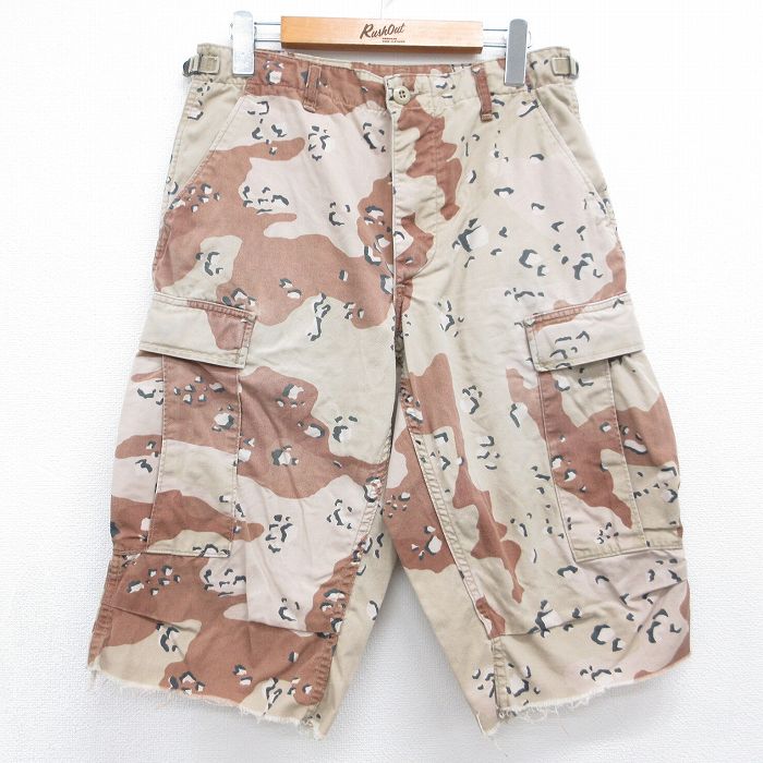 W29★古着 ハーフ ミリタリー カーゴ パンツ ショーツ メンズ 90年代 90s チョコチップ デザートカモ USA製 ベージュ 迷彩【spe】 26jun22