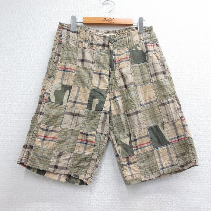 実寸W30 ショートパンツ パッチワーク ブラウンチェック | 古着