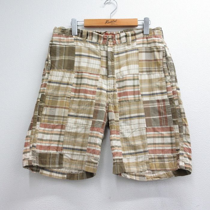 実寸W33 ショートパンツ パッチワーク ブラウンチェック | 古着