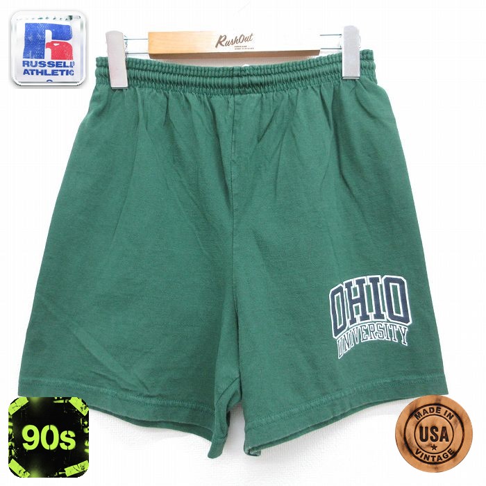 ラッセル 90s ショートパンツ オハイオカレッジ グリーン 実寸W30 | 古着