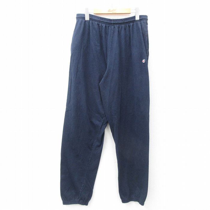 【50%OFF】W33★古着 チャンピオン Champion イージー パンツ メンズ 00年代 00s ワンポイントロゴ コットン 濃紺 ネイビー 25mar06 中古 ボトムス ロング